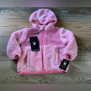 Baby girls Spyder pink full zip hooded fleece jacket size 18 months ( NWT)